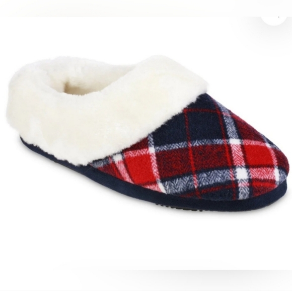 Women's Plaid Hoodback Clog Slippers Isotoner's ✨️size MED Red White and Blue - Picture 4 of 8